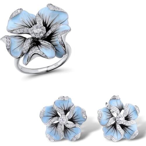 Vintage Flower Bridal Jewelry Set Earrings Ring for Women 925 sterling silver Cubic Zirconia Rings Sets Female Gift