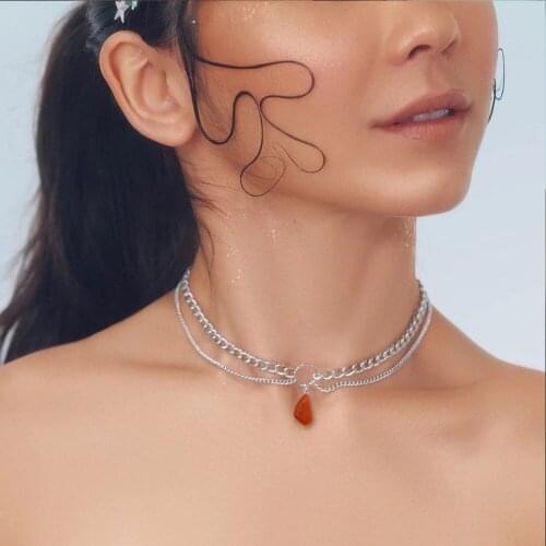 Bohemian Multicolor Irregular Stone Pendant Necklace for Women Multi-layer Silver Color Vintage Metal Choker Necklace Jewelry