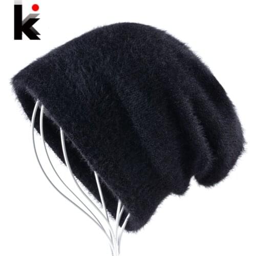 Winer Unisex Bonnets Hat For Men Knitted Wool Solid Skullies Beanie Fluffy Cap Women Add Velvet Thick Knit Beanies Gorros Touca