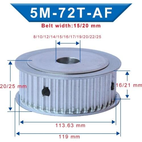 5M-72T Pulley Bore 8/10/12/14/15/16/17/19/20/22/25 mm Aluminum pulley wheel Slot Width 16/21 mm For Width 15/20mm 5M-Timing Belt