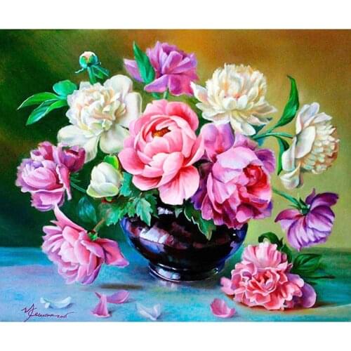 5D DIY Diamond Painting Peony Flowers Cross Stitch Full Square Diamond Mosaic Diamond Embroidery Rhinestones Christmas Gift
