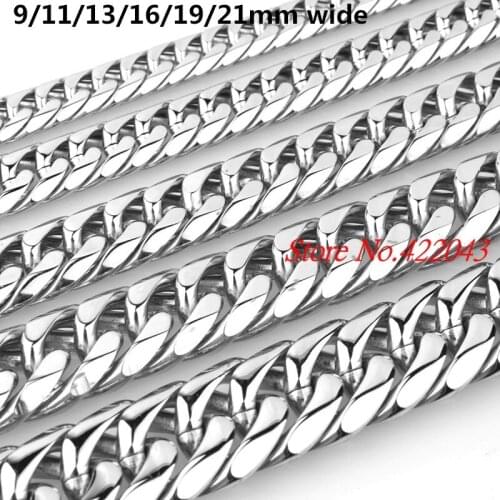 Granny Chic 9/11/13/16/19/21mm 316L Stainless Steel Bracelet Silver Color Curb Cuban Link Mens Chain Boy Wholesale Jewelry 7-11"