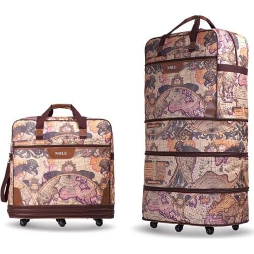 New Men 32 36 size Large capacity Oxford map style rolling luggage bag abroad to study Scalable trolley suitcase mala travel bag