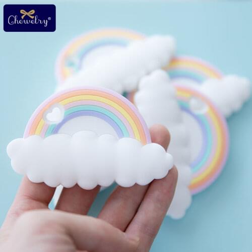 Baby Food Grade Silicone Tooth Gel Rainbow Teether Baby Toy Baby Molar DIY For Pacifier Chain Necklace Baby Bite Teether Toys
