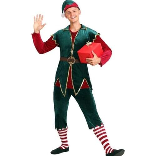 Men and women couple party green elf costume christmas costume set men and women santa helper cosplay