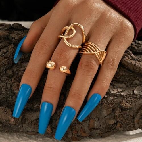 Docona 3pcs/set Gold Geometry Open Finger Rings for Women Gothic Adjustable Joint Midi Ring Set Female 2021 Jewelry Anillos