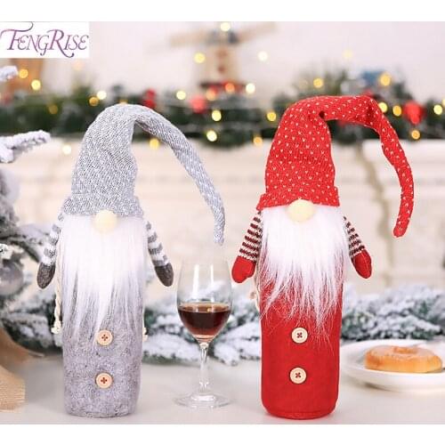 FENGRISE Santa Claus Wine Bottle Cover Christmas Decoration For Home Christmas Stockings Gifts Holders Xams Navidad 2019 Decor