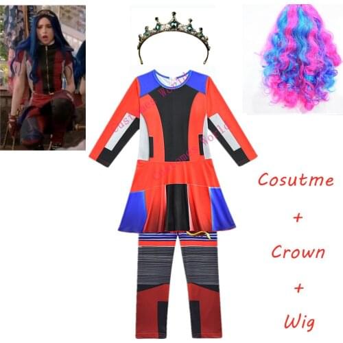 Descendants 3 Evie Cosplay Costume jumpsuit Kid girls Halloween Carnival party Costume Evie Cosplay Wigs Jumpsuit For Girl Women