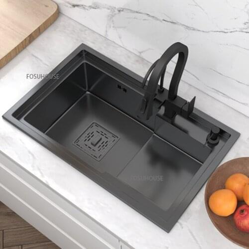 Household Nano Black Sink Single Stainless Steel High And Low Kitchen Sink Stainless Steel Home Improvement Kitchen Furniture