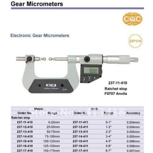 Gear Micrometers 25-50mm.1-2inch.outside.237-12-410.Does not contain the measuring head