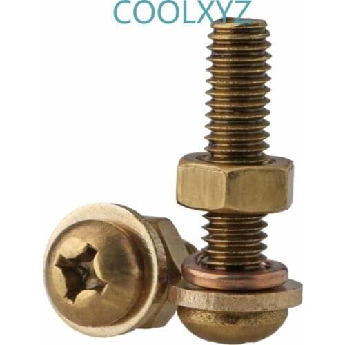 M3M4M5M6 Brass Screw Nut Set Large Full Cross Round Head Head Screw with Flat Bounce Shimorteeth 10Pcs