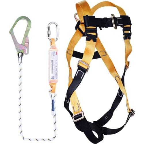 Outdoor Fall Arrest Protection Full Body Harness with Safety Shock Absorbing Lanyard Sling Hook Climbing Construction Equipment