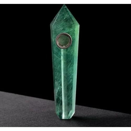 Natural green fluorite quartz crystal smoking pipes reiki healing natural stone and minerals cigarette pipe tobacco wand 1pcs