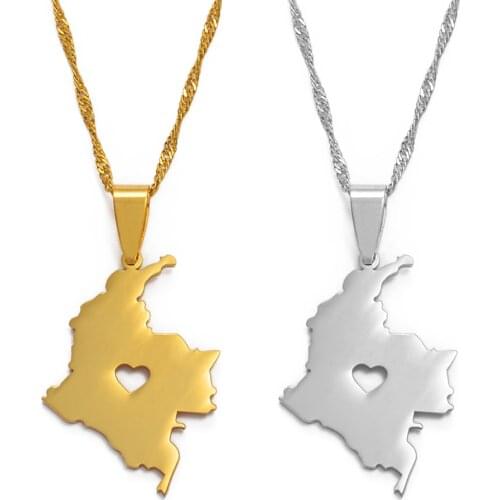 Anniyo Colombia Map Pendant Necklace for Women/Men Gold Color Jewelry Map of Colombian Chains #004521