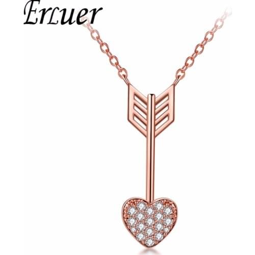 ERLUER Cupids Arrow Heart Charm Necklace Love Gift Wedding Jewelry Rose Gold Silver Plated Necklaces & Pendants For Women Girl