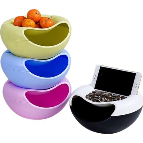 Plastic Food Snack Storage Box Office Desktop Double-layer Circular Melon Seeds Fruits Organizer Mobile Phone Holder
