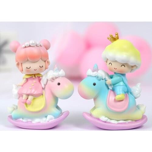 Resin Prince Princess Baby Horse Decoration Happy Birthday Cake Topper Kid Wedding Party Supplies Pink Love Gifts