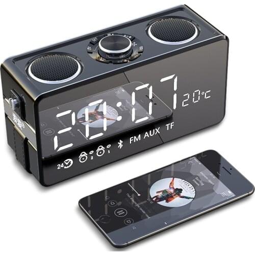 25W Stereo HiFi Bluetooth Speaker Portable Home LED Screen FM Radio Alarm Clock Wireless Mic Loudspeaker Bass Subwoofer