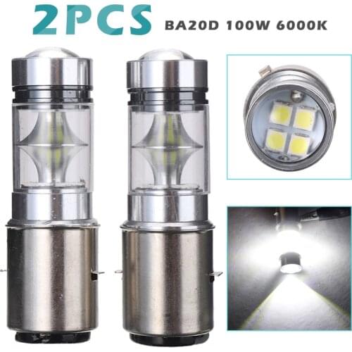 2pcs 12/24V 100W BA20D 6000K White Motorcycle LED Hi/Low Headlight Light Scooter Day-time Running 20 SMD LED Lamp Blub Parts