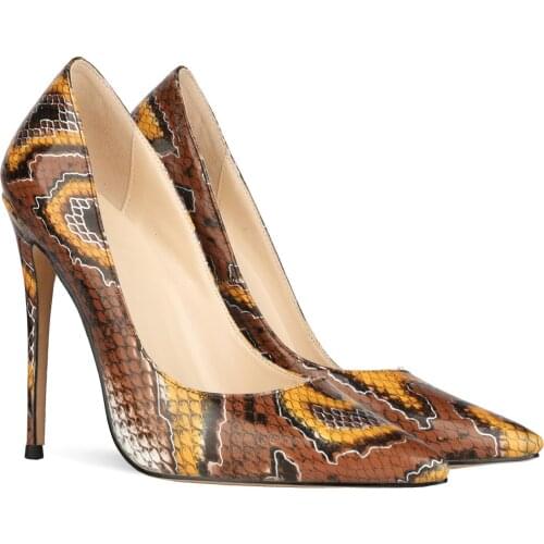 Woman Sexy Python Leather High Heels Banquet Shoes Low Cut Pumps Thin Heel Pointed Toe Mixed Colors Single Shoes
