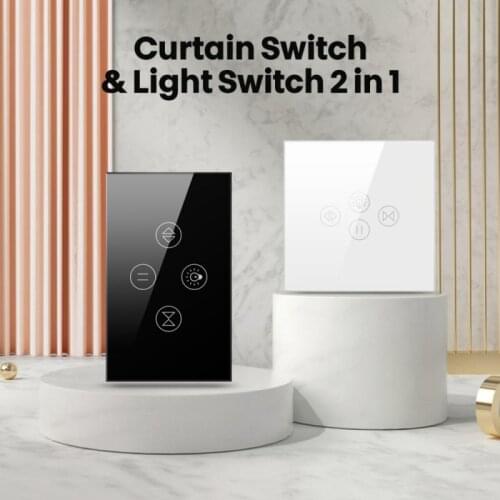 Smart Wifi 2 In 1 Roller Shutter Curtain Light Switch EU/US Lamp Switch Tuya Remote Work With Alexa, Google Home