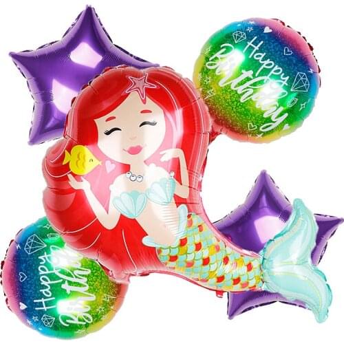 Mermaid Aluminum Film Balloon Red Blue 18inch Marine Theme Balloon Pentagram Birthday Party Anniversary Decoration Baby Shower