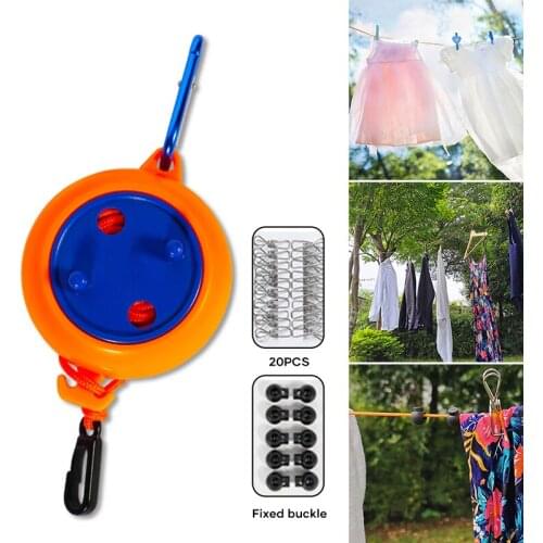 8m Retractable Clothesline with Storage Case Portable Drying Clothes Hanger with 10 Fixed Buckle & 20 Clip for Outdoor U