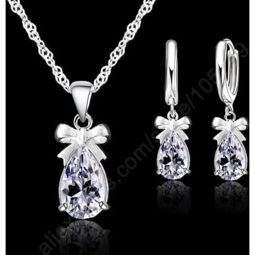 Explosion Jewelry Set 925 Sterling Silver Drop-shaped Purple Crystal Zircon Earrings Pendant Necklace Holiday Party