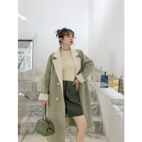 Large size womens Jackets and Coats Autumn and Winter Loose Slim Woolen Coat New Long Section Woolen Coat Ladies Outwear f2176