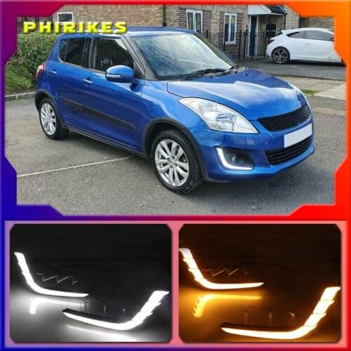 1 Set Car LED DRL Daytime Running Lights For Suzuki Swift 2014 2015 2016 with Yellow Turning Signal fog lamp cover