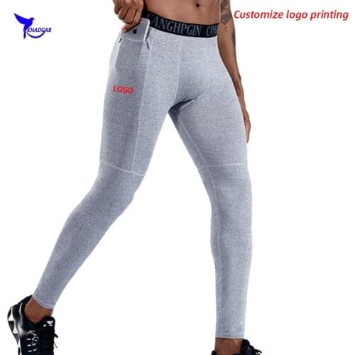 2020 Men Quick Dry Compression Running Tights with Pocket Gym Fitness Pants Stretch Training Legging Sportswear Trousers Custom