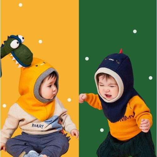 2020 Knit Hooded Scarf Kids Hat And Scarf Child With Mask Winter Warm Protection Ear Cap Circulal Scarves Girls Boy Accessories