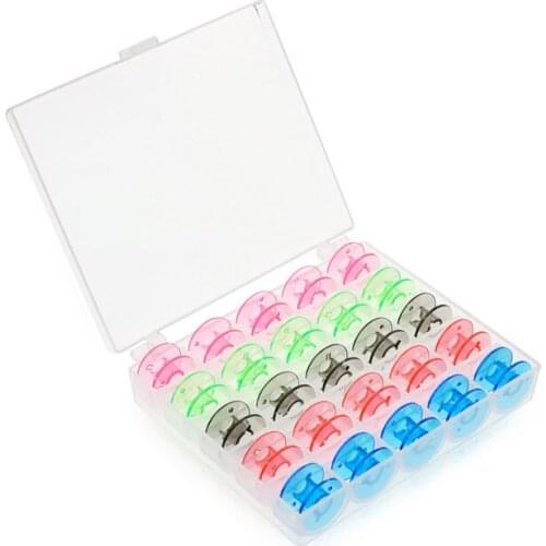 25Pcs/Set Bobbins Box Set Sewing Machine Spools Colorful Plastic Metal and Case Storage Box Sewing Equipment Tools Accessories
