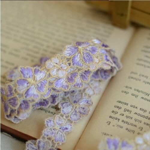 5 Meters 2cmWidth Clothes Small Flower Lace Applique Decorative Ribbon Beautiful Purple Polyester Sewing Craft Crochet Lace Trim