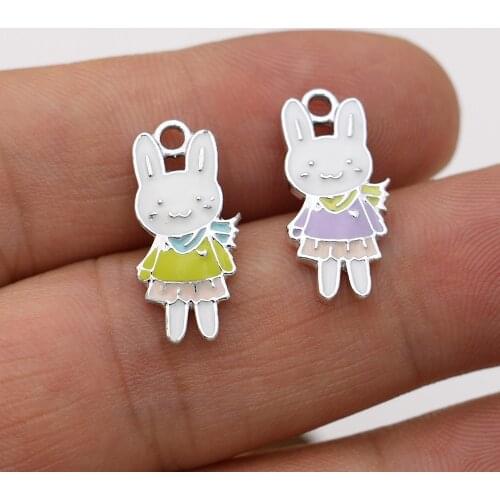 5Pcs Silver Plated Enamel Rabbit Charms Pendant for Jewelry Making Earrings Bracelet Necklace Accessories DIY Findings