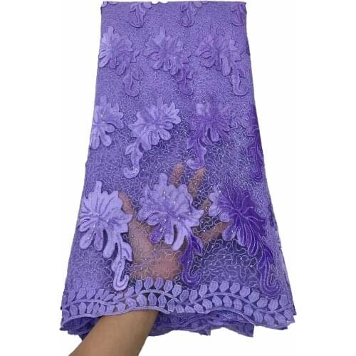 5yards/pc) Lilac purple appliqued French net lace latest African tulle lace fabric with sequins for party dress FLO006