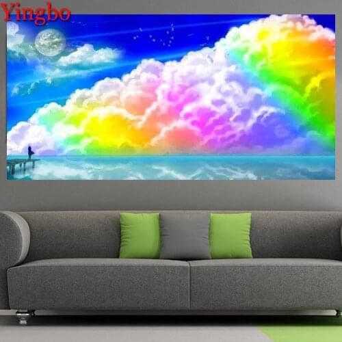 5D Square DIY Diamond embroidery Cross stitch Sky colorful cloud landscape Diamond mosaic Full Round Diamond painting Large