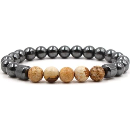 8mm th43 adjusted Charm nature picture stone agate Onyx hematite bead Bracelet women Healing Prayer Reiki Chakra Buddha Yoga