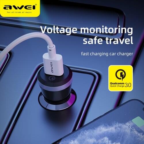 Awei C-825 18W Mini Phone Car Charger USB Ualcomm Quick Charge For iPhone 12 Xiaomi Huawei Universal Device