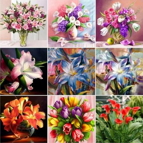 AZQSD Full Square Diamond Painting Lily Cross Stitch Handicraft Rhinestones Diamond Embroidery Flower Mosaic Home Decoration