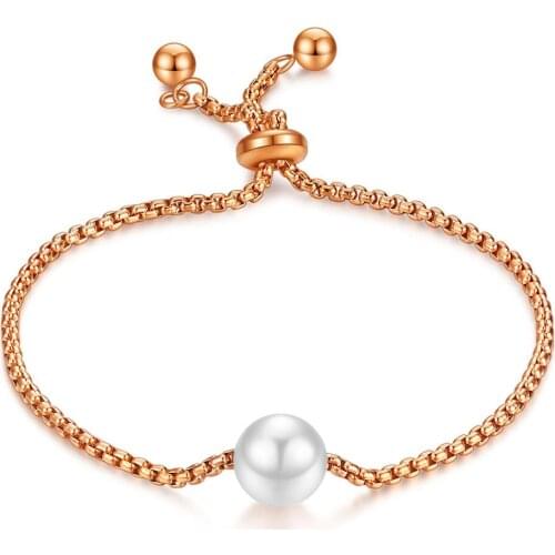 316L Stainless Steel Large Pearl Bracelet, Round Bead Pendant, Pearl Chain Chain, Adjustable Wedding Bracelet No Fade
