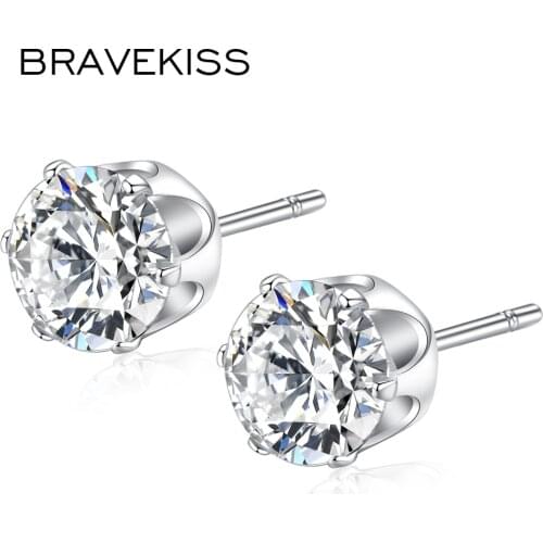 BRAVEKISS Classic Round Cubic Zirconia Stud Earrings Boucles D'Oreilles Pour Les Femmes Bijoux Femme Jewelry BUE0340