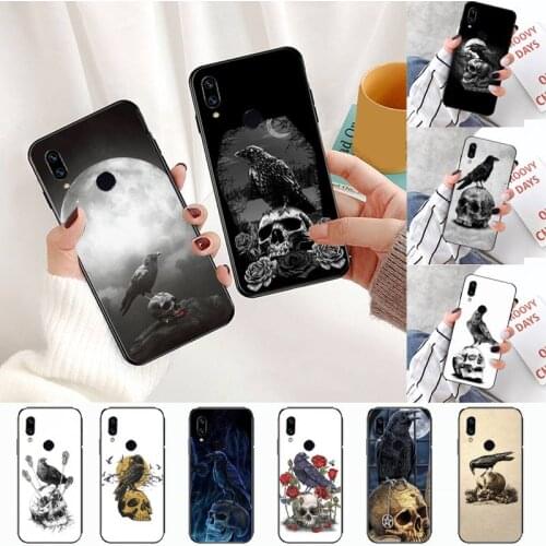 Crow sat on the skull and raven moonlight Phone Case For Xiaomi Redmi Note 4 4x 5 6 7 8 pro S2 PLUS 6A PRO