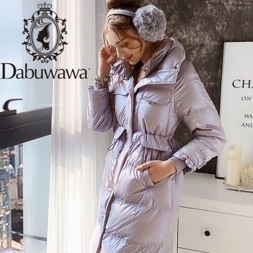Dabuwawa Warm Elegant Women White Duck Down Coat Jackets Casual Pocket Parka Long Female Winter Windproof Jacket DT1DDW034