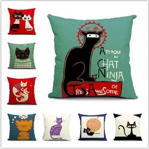 Hot Sale Cat Pattern Decorative Throw Pillows Case Linen Cotton Cushion Cover Creative Decoration for Sofa Car Covers 45X45cm