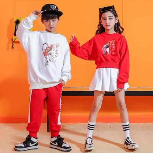 Kids Boys Girls Streetwear Casual Hip Hop 2 Suit Sets Sweatshirt Pant Skirt Teenage Children Dance Sports Tracksuit Costumes