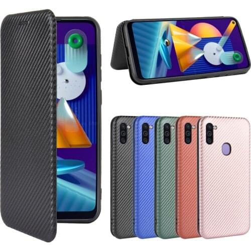 For Samsung Galaxy M11 Case 6.4 inch Carbon Fiber Flip Leather Case For Samsung M11 SM-M115F M115F M 11 Case Cover