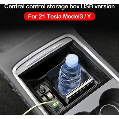 Car Central Armrest Storage Box For Tesla Model 3 Model Y 2021 New Flocking Organizer Containers with USB Hub Extender Charger