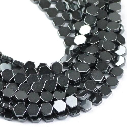YHBZRET Geometry Hexagon Natural Stone Black Hematite Spacer Loose beads For Jewelry making 4/6/8MM bracelet accessories DIY