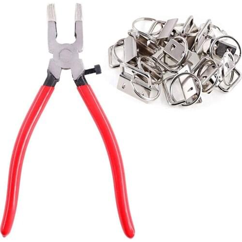 GTBL 32 Sets 1inch 25mm silver Fob Hardware with 1Pcs Key Fob Pliers Glass Running Pliers Tools with Flat Jaws